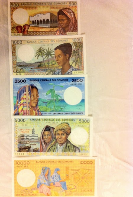 500, 1,000, 2,500, 5,000, 10,000 Francs  UNC 5 Banknote Set