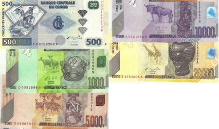 500, 1,000, 5,000, 10,000, 20,000 Francs UNC 5 Banknote Set