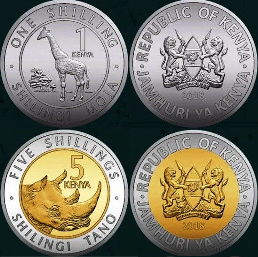 1, 5, 10 and 20 Shilling Mint 4 Banknote Set