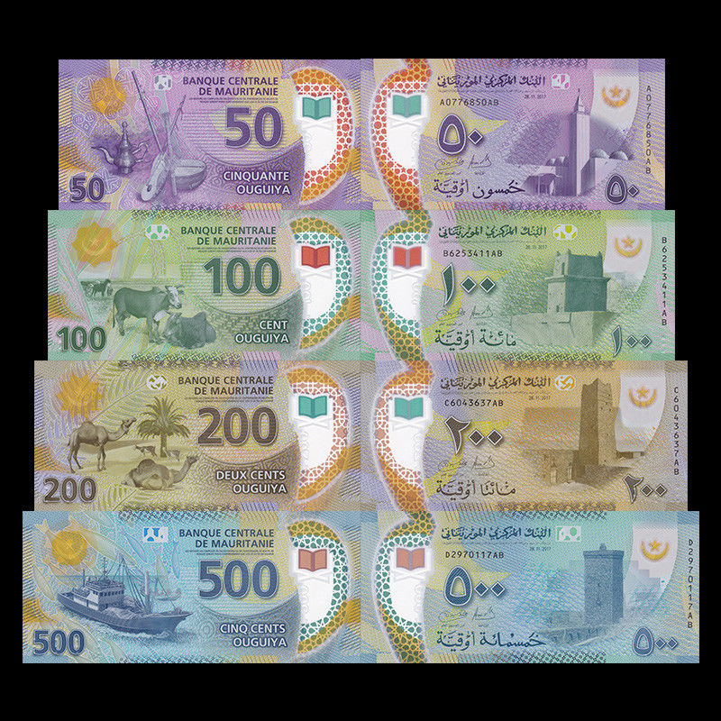 50 100 200 500 Ouguiya,2017/2018 Ouguiya UNC 5 Banknote Set