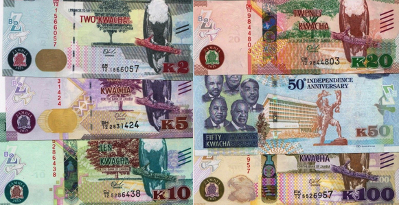 2, 5, 10, 20, 50 and 100 Kwacha UNC 6 Banknote Set